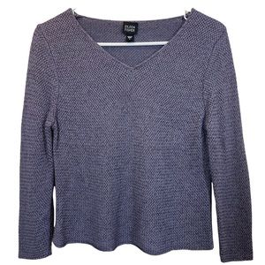 Eileen Fisher Women Silk Blend Knit Sweater Purple Size L V Neck